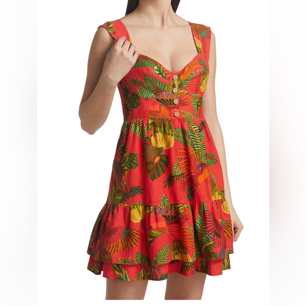 NWT Farm Rio Red Forest Birds Mini Dress - size M